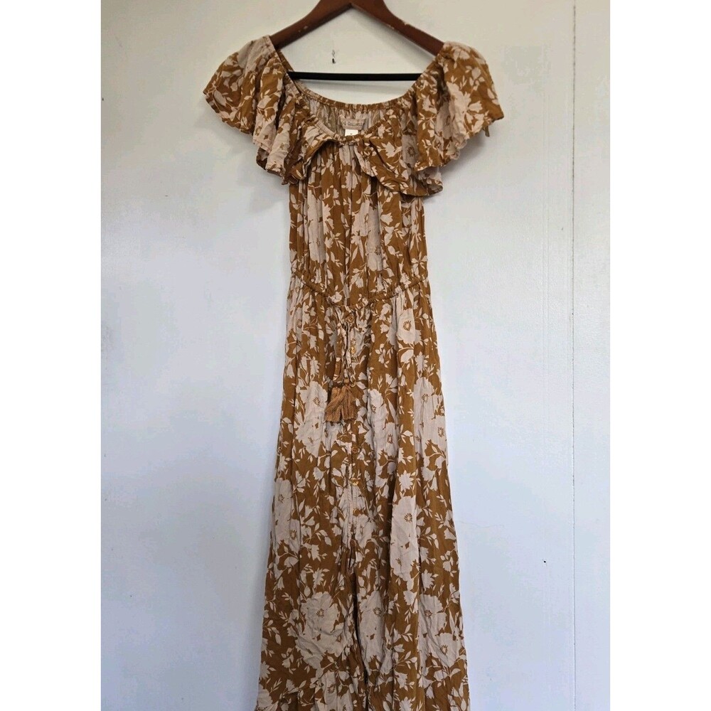 BOG Collective Dress Womens XS Prairie Maxi Brown Floral Renessaince Boho Modest